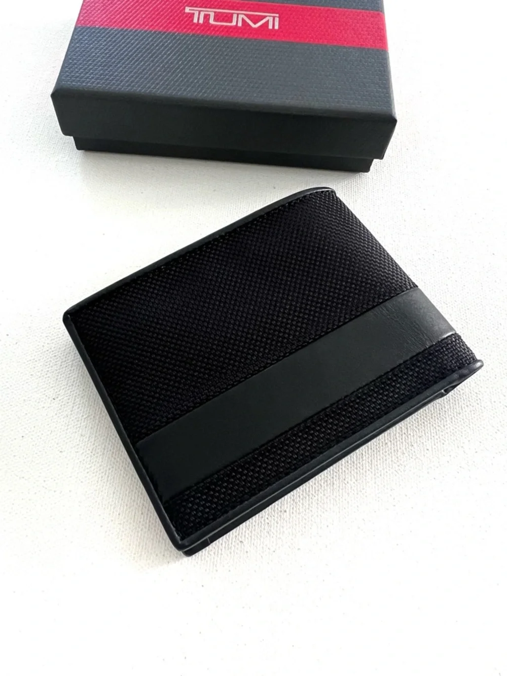 TUMI Alpha SLG Double Billfold Wallet in Black Embossed Monogram EGJ New